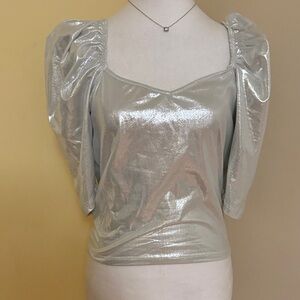 Elegant Silver Puff Sleeve Blouse